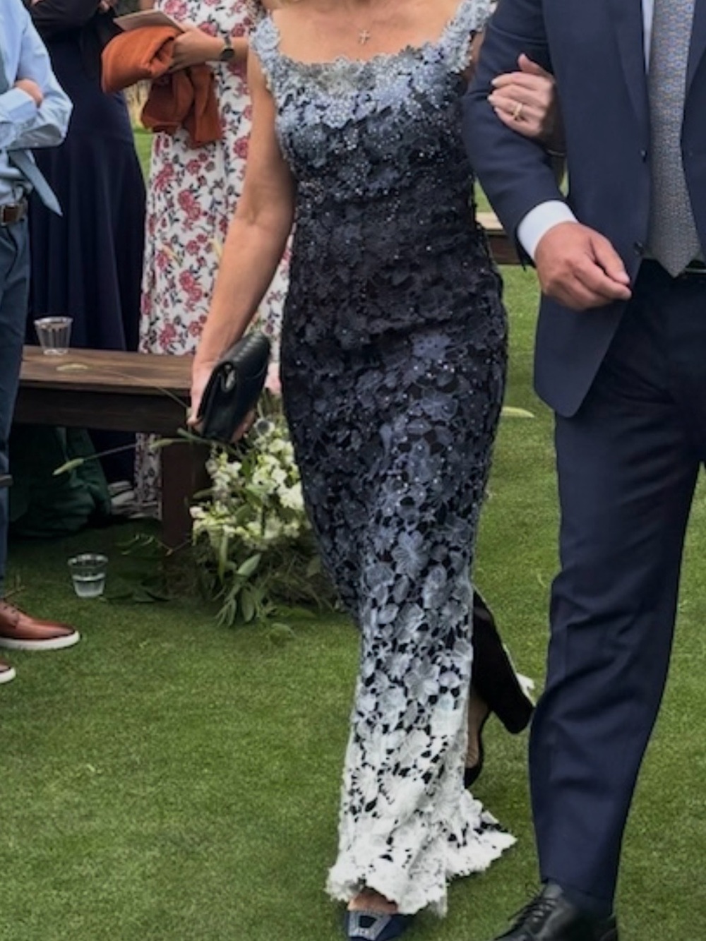 Montage by Mon Cheri Navy to White Ombre Lace Maxi Dress